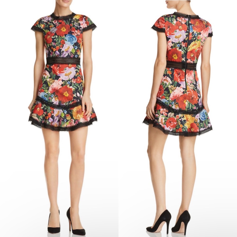 Alice + Olivia Rapunzel Lace-Trim Floral Print Dress size 6